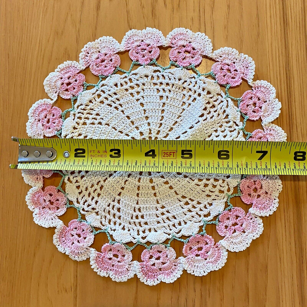 Vintage Hand Crocheted Doilies Doily Pastel Pink Blue White Delicate Lot of 7 - Picture 11 of 15